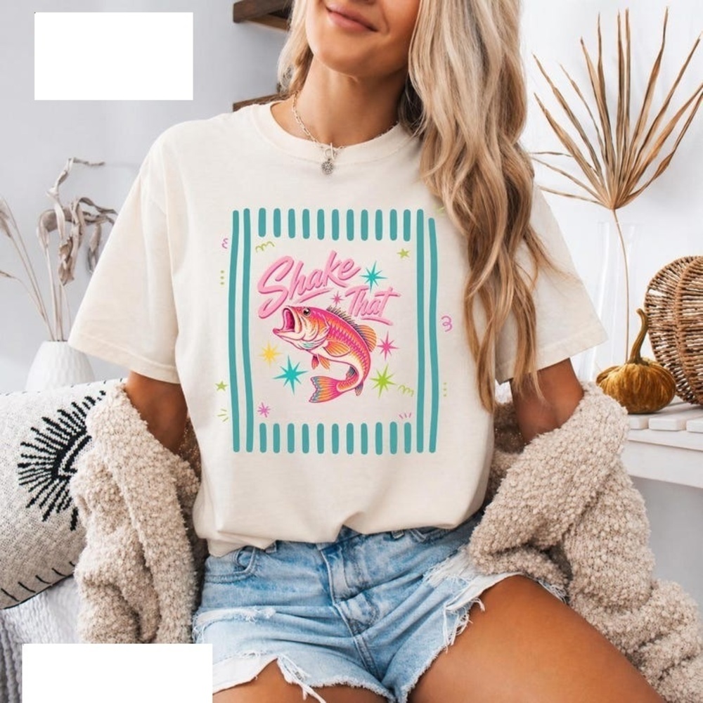 Shake That Bass Shirt, Girly Summer Fish Graphic Tee